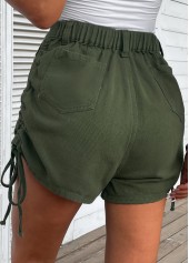 Button Fly Pocket Olive Green Regular Shorts