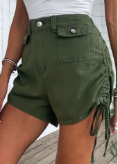 Button Fly Pocket Olive Green Regular Shorts