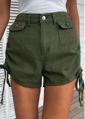 Button Fly Pocket Olive Green Regular Shorts