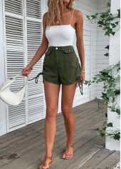Button Fly Pocket Olive Green Regular Shorts