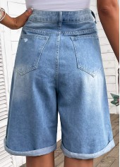 Pocket Denim Blue Button Fly High Waisted Shorts