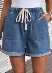 Drawastring Pocket High Waisted Denim Shorts