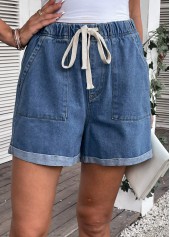 Drawastring Pocket High Waisted Denim Shorts