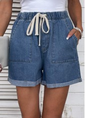 Drawastring Pocket High Waisted Denim Shorts