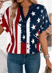 American Flag Print Button Multi Color T Shirt