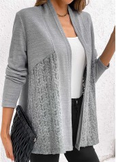 Lace Patchwork Long Sleeve Grey Cardigan