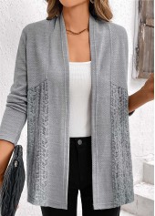 Lace Patchwork Long Sleeve Grey Cardigan
