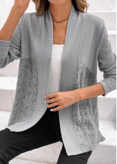 Lace Patchwork Long Sleeve Grey Cardigan