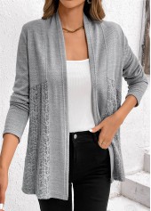 Lace Patchwork Long Sleeve Grey Cardigan