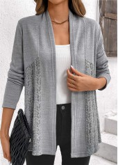 Lace Patchwork Long Sleeve Grey Cardigan