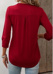 Circular Ring Split Neck Wine Red T Shirt