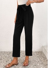 Bowknot Elastic Waist High Waisted Black Pants