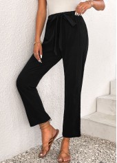 Bowknot Elastic Waist High Waisted Black Pants