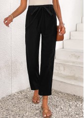 Bowknot Elastic Waist High Waisted Black Pants