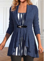 Plus Size Geometric Print Navy Fake Two Piece Twinset