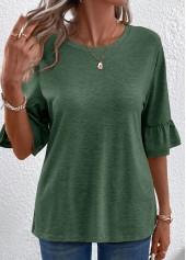 Green Round Neck Half Sleeve Button T Shirt