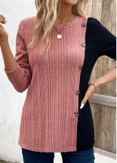 Plus Size Black Patchwork Long Sleeve T Shirt