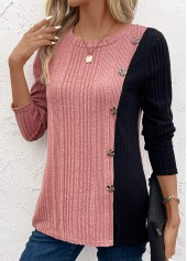 Plus Size Black Patchwork Long Sleeve T Shirt