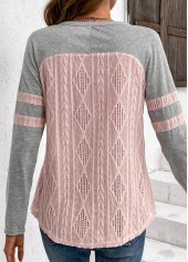 Light Pink Lace Up Collar Twisted T Shirt