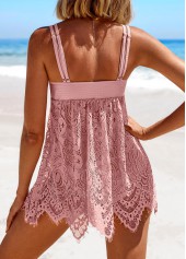 Mid Waisted Lace Pink Tankini Set