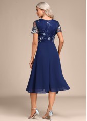 Embroidery Navy Short Sleeve Round Neck Dress
