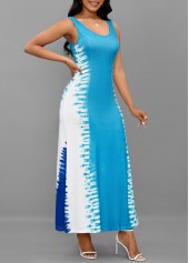 Tie Dye Print Lace Up Light Blue Maxi Dress