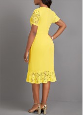 Lace Light Yellow Short Sleeve V Neck Dress