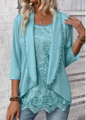 Lace Mint Green 3/4 Sleeve Fake Two Piece Twinset