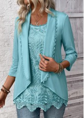 Lace Mint Green 3/4 Sleeve Fake Two Piece Twinset