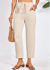Pocket Drawastring Beige High Waisted Pants