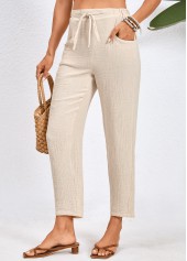 Pocket Drawastring Beige High Waisted Pants