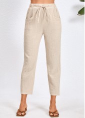 Pocket Drawastring Beige High Waisted Pants