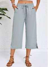 Pocket Grey Elastic Waist Bowknot Pants