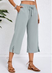 Pocket Grey Elastic Waist Bowknot Pants
