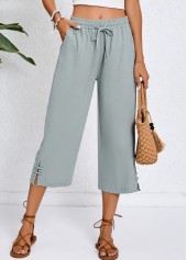Pocket Grey Elastic Waist Bowknot Pants