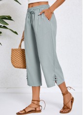 Pocket Grey Elastic Waist Bowknot Pants