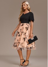 Butterfly Print Mesh Black Short Sleeve Dress