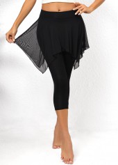 Mesh Black Elastic Waist High Waisted Skinny Pants