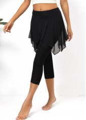 Mesh Black Elastic Waist High Waisted Skinny Pants