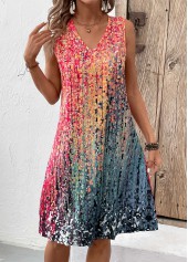 Coral A Line Sleeveless V Neck Dress