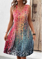 Coral A Line Sleeveless V Neck Dress