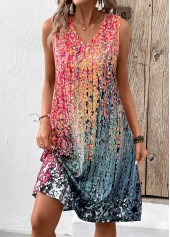 Coral A Line Sleeveless V Neck Dress