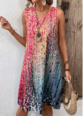 Coral A Line Sleeveless V Neck Dress