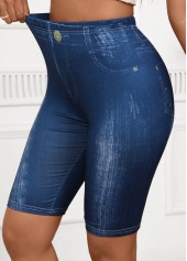 Denim Blue Elastic Waist High Waisted Short Leggings