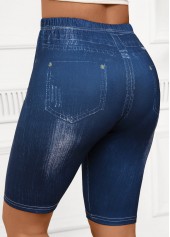Denim Blue Elastic Waist High Waisted Short Leggings