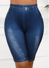 Denim Blue Elastic Waist High Waisted Short Leggings