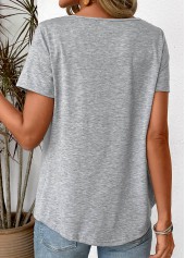 Patchwork Grey Short Sleeve Round Neck T Shirt