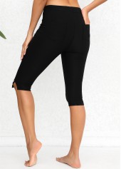 Black Elastic Waist Mid Waisted Knee Length Leggings