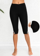Black Elastic Waist Mid Waisted Knee Length Leggings