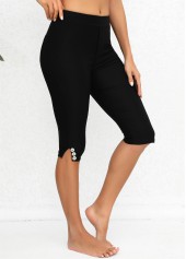 Black Elastic Waist Mid Waisted Knee Length Leggings